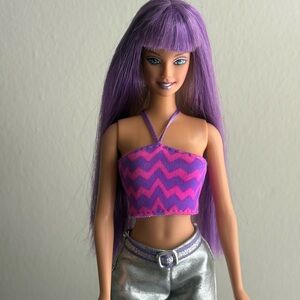 Barbie Original Jam N Glam Rock/ Pop Star Purple and White Hair with Stand